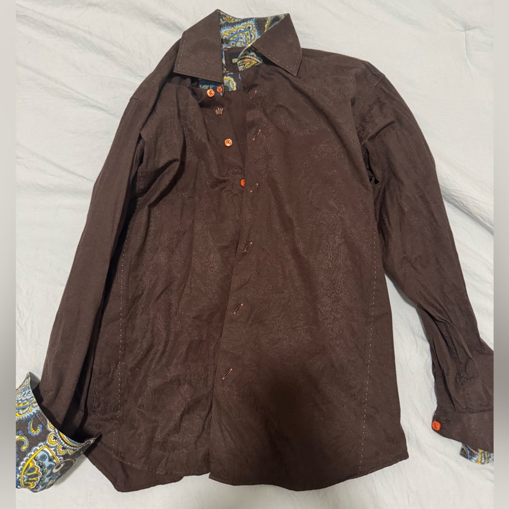 Bertigo men’s button down brown paisley print